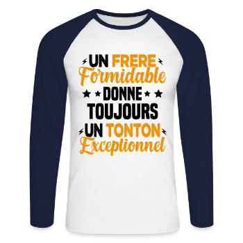 Cadeau pour Frère / Oncle - Un Tonton Exceptionnel - T-shirt baseball manches longues Homme - blanc/marine - Devant - Nik (191cm)