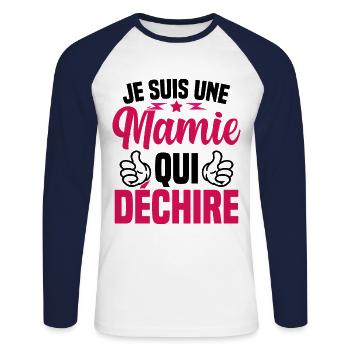 Mamie Grand-mère Mamie Qui Déchire Fête Des Mères - T-shirt baseball manches longues Homme - blanc/marine - Devant - Nik (191cm)