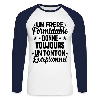 Cadeau pour Frère / Oncle - Un Tonton Exceptionnel - T-shirt baseball manches longues Homme - blanc/marine - Devant - Nik (191cm)
