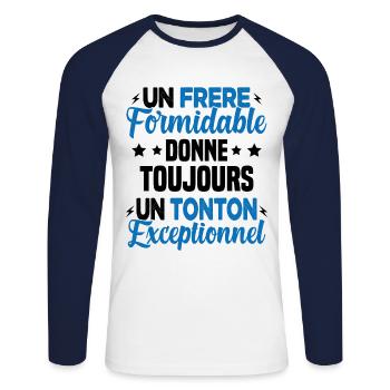 Cadeau pour Frère / Oncle - Un Tonton Exceptionnel - T-shirt baseball manches longues Homme - blanc/marine - Devant - Nik (191cm)