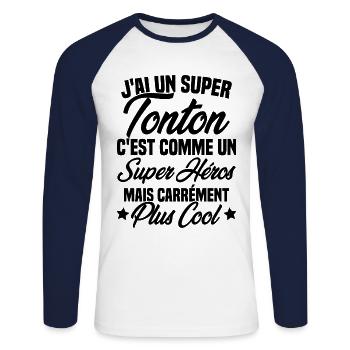 J'ai un super tonton mais carrément plus cool - T-shirt baseball manches longues Homme - blanc/marine - Devant - Nik (191cm)