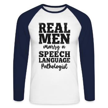 Speech Therapist Therapy Assistant - Unisex Long Sleeve Baseball T-Shirt - white/navy - Front - Nik (191cm)
