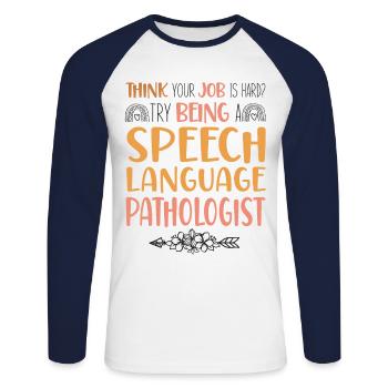 Speech Therapist Therapy Assistant - Unisex Baseballshirt langarm - Weiß/Navy - Vorne - Nik (191cm)
