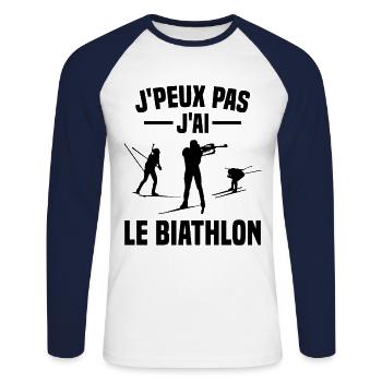 Je peux pas j'ai biathlon humour cadeau - T-shirt baseball manches longues Homme - blanc/marine - Devant - Nik (191cm)