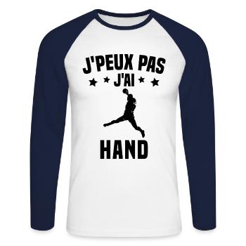 Je peux pas j'ai handball - T-shirt baseball manches longues Homme - blanc/marine - Devant - Nik (191cm)