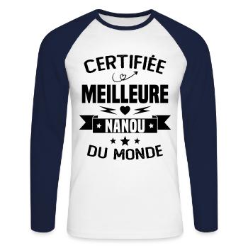 Certifiée Meilleure Nanou du Monde - T-shirt baseball manches longues Homme - blanc/marine - Devant - Nik (191cm)