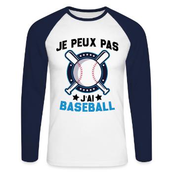 Je Peux Pas J'ai Baseball Humour Cadeau - T-shirt baseball manches longues Homme - blanc/marine - Devant - Nik (191cm)