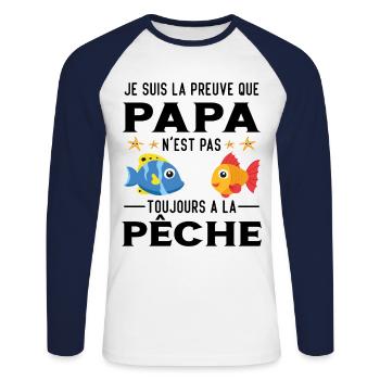 Papa Pêche Pêcheur Bébé Nourrisson Naissance - T-shirt baseball manches longues Homme - blanc/marine - Devant - Nik (191cm)