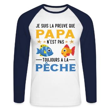 Papa Pêche Pêcheur Bébé Nourrisson Naissance - T-shirt baseball manches longues Homme - blanc/marine - Devant - Nik (191cm)
