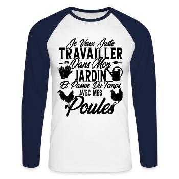 Je veux juste passer du temps avec mes poules - T-shirt baseball manches longues Homme - blanc/marine - Devant - Nik (191cm)