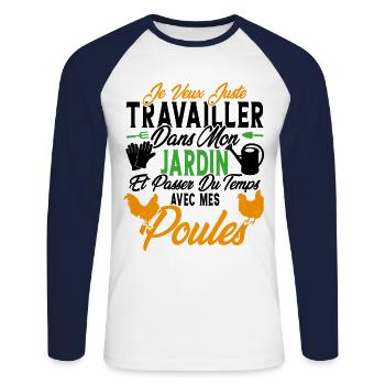 Je veux juste passer du temps avec mes poules - T-shirt baseball manches longues Homme - blanc/marine - Devant - Nik (191cm)