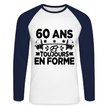 60 Ans et Toujours En Forme Gym Sport Muscu Cadeau - T-shirt baseball manches longues Homme - blanc/marine - Devant - Nik (191cm)