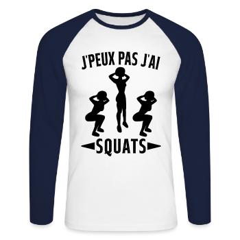 Je Peux Pas J'ai Squats Cadeau Gym - T-shirt baseball manches longues Homme - blanc/marine - Devant - Nik (191cm)