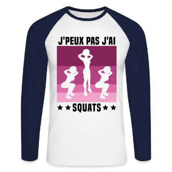 Je Peux Pas J'ai Squats Cadeau Gym - T-shirt baseball manches longues Homme - blanc/marine - Devant - Nik (191cm)