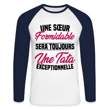 Une sœur formidable donne une tata exceptionnelle - T-shirt baseball manches longues Homme - blanc/marine - Devant - Nik (191cm)