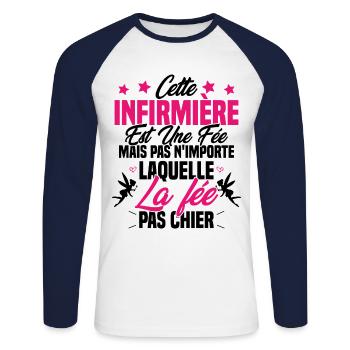 cette infirmière est une fée / humour infirmière - T-shirt baseball manches longues Homme - blanc/marine - Devant - Nik (191cm)