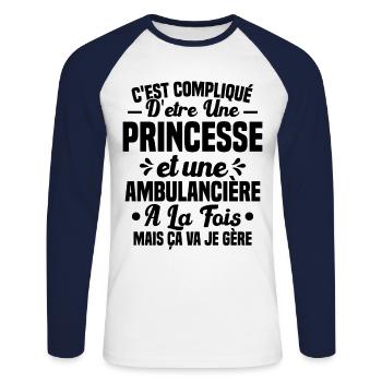 Princesse et Ambulancière Cadeau Humour - T-shirt baseball manches longues Homme - blanc/marine - Devant - Nik (191cm)