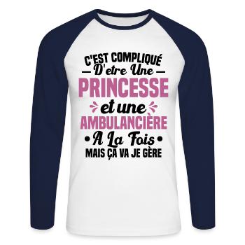 Princesse et Ambulancière Cadeau Humour - T-shirt baseball manches longues Homme - blanc/marine - Devant - Nik (191cm)