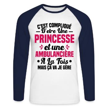 Princesse et Ambulancière Cadeau Humour - T-shirt baseball manches longues Homme - blanc/marine - Devant - Nik (191cm)