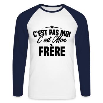 C'est Pas Moi C'est Mon Frère - Humour Cadeau - T-shirt baseball manches longues Homme - blanc/marine - Devant - Nik (191cm)