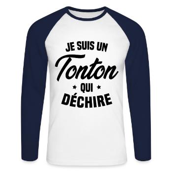 Je suis un Tonton qui déchire Cadeau Oncle Drôle - T-shirt baseball manches longues Homme - blanc/marine - Devant - Nik (191cm)