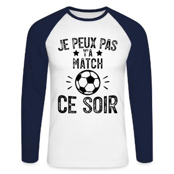 Je Peux Pas Y'A Match Ce soir Joueur Football - T-shirt baseball manches longues Homme - blanc/marine - Devant - Nik (191cm)