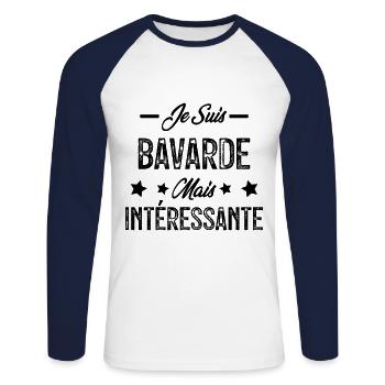 Bavarde mais intéressante - T-shirt baseball manches longues Homme - blanc/marine - Devant - Nik (191cm)