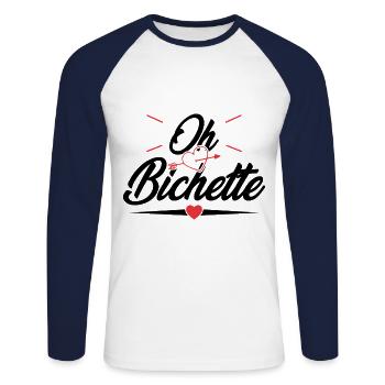 Oh bichette humour femme - T-shirt baseball manches longues Homme - blanc/marine - Devant - Nik (191cm)