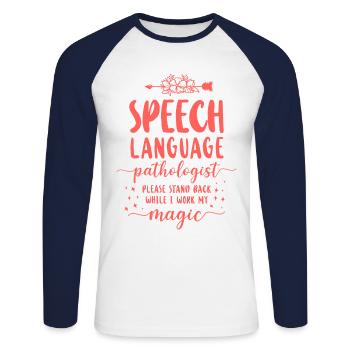 Speech Therapist Therapy Assistant - Unisex Long Sleeve Baseball T-Shirt - white/navy - Front - Nik (191cm)