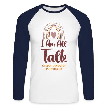 Speech Therapist Therapy Assistant - Unisex Long Sleeve Baseball T-Shirt - white/navy - Front - Nik (191cm)