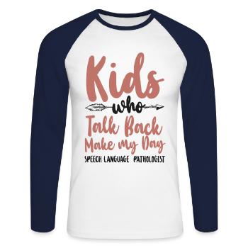 Speech Therapist Therapy Assistant - Unisex Long Sleeve Baseball T-Shirt - white/navy - Front - Nik (191cm)
