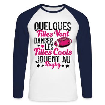Joueur De Rugby Cool Filles Cool Jouent Au Rugby - T-shirt baseball manches longues Homme - blanc/marine - Devant - Nik (191cm)