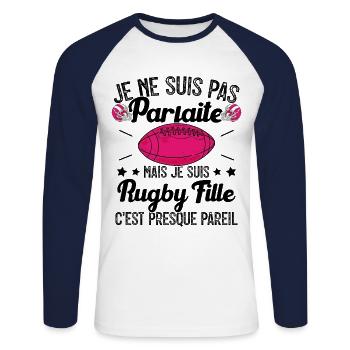 Rugby Femme Fille Cadeau Joueur De Rugby - T-shirt baseball manches longues Homme - blanc/marine - Devant - Nik (191cm)