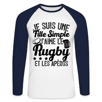 Femme Joueur De Rugby Cool Filles Rugby Et Apéros - T-shirt baseball manches longues Homme - blanc/marine - Devant - Nik (191cm)