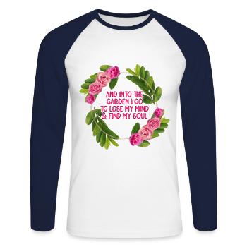 And Into The Garden I Go To Lose My Mind And Find - Unisex Baseballshirt langarm - Weiß/Navy - Vorne - Nik (191cm)