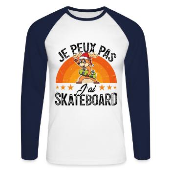 Je peux pas j'ai skate humour cadeau de Noël - T-shirt baseball manches longues Homme - blanc/marine - Devant - Nik (191cm)
