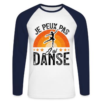 j'peux pas j'ai Danse - Retro Vintage - T-shirt baseball manches longues Homme - blanc/marine - Devant - Nik (191cm)