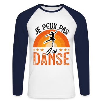 j'peux pas j'ai Danse - Retro Vintage - T-shirt baseball manches longues Homme - blanc/marine - Devant - Nik (191cm)