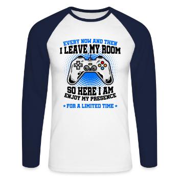 Every Now And Them I Leave My Room So Here I Am Ga - Unisex Baseballshirt langarm - Weiß/Navy - Vorne - Nik (191cm)