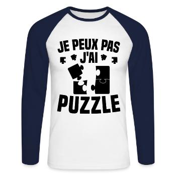 Je Peux Pas J'ai Puzzle Pièce Puzzle Cadeau - T-shirt baseball manches longues Homme - blanc/marine - Devant - Nik (191cm)