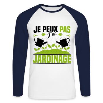 Je Peux Pas J'ai Jardinage Jardinier Humour Cadeau - T-shirt baseball manches longues Homme - blanc/marine - Devant - Nik (191cm)