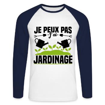 Je Peux Pas J'ai Jardinage Jardinier Humour Cadeau - T-shirt baseball manches longues Homme - blanc/marine - Devant - Nik (191cm)