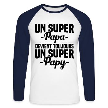 Super papa devient toujours un super papy Cadeau - T-shirt baseball manches longues Homme - blanc/marine - Devant - Nik (191cm)