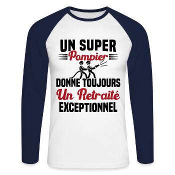 Un super pompier retraité exceptionnel humour - T-shirt baseball manches longues Homme - blanc/marine - Devant - Nik (191cm)