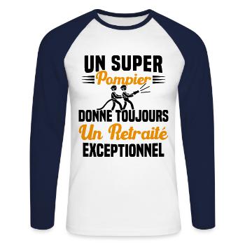 Un super pompier retraité exceptionnel humour - T-shirt baseball manches longues Homme - blanc/marine - Devant - Nik (191cm)