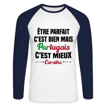 Cadeau être Parfait mais Portugais c'est mieux - T-shirt baseball manches longues Homme - blanc/marine - Devant - Nik (191cm)