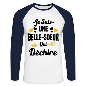 Je Suis Une Belle Soeur Qui Déchire - T-shirt baseball manches longues Homme - blanc/marine - Devant - Nik (191cm)
