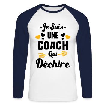 Je Suis Une Coach Qui Déchire - T-shirt baseball manches longues Homme - blanc/marine - Devant - Nik (191cm)