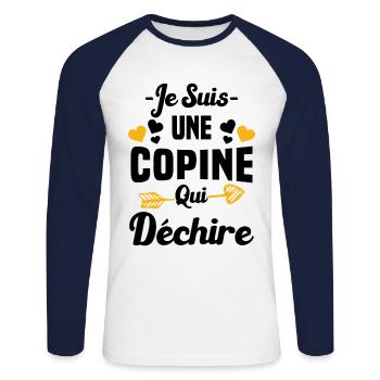 Je Suis Une Copine Qui Déchire Humour Cadeau - T-shirt baseball manches longues Homme - blanc/marine - Devant - Nik (191cm)