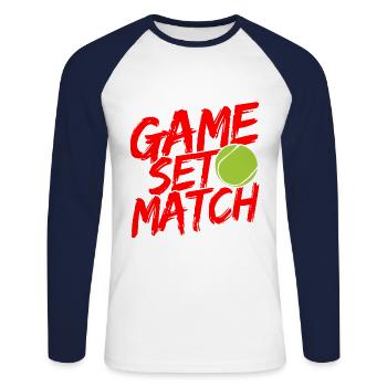 Tennisplatz Spruch Für Tennis - Unisex Baseballshirt langarm - Weiß/Navy - Vorne - Nik (191cm)